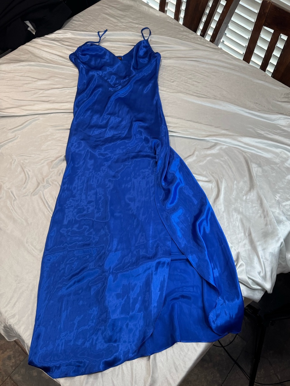Vintage 90s Kama Sutra Lotuswear Blue Satin Maxi Slip Dress L